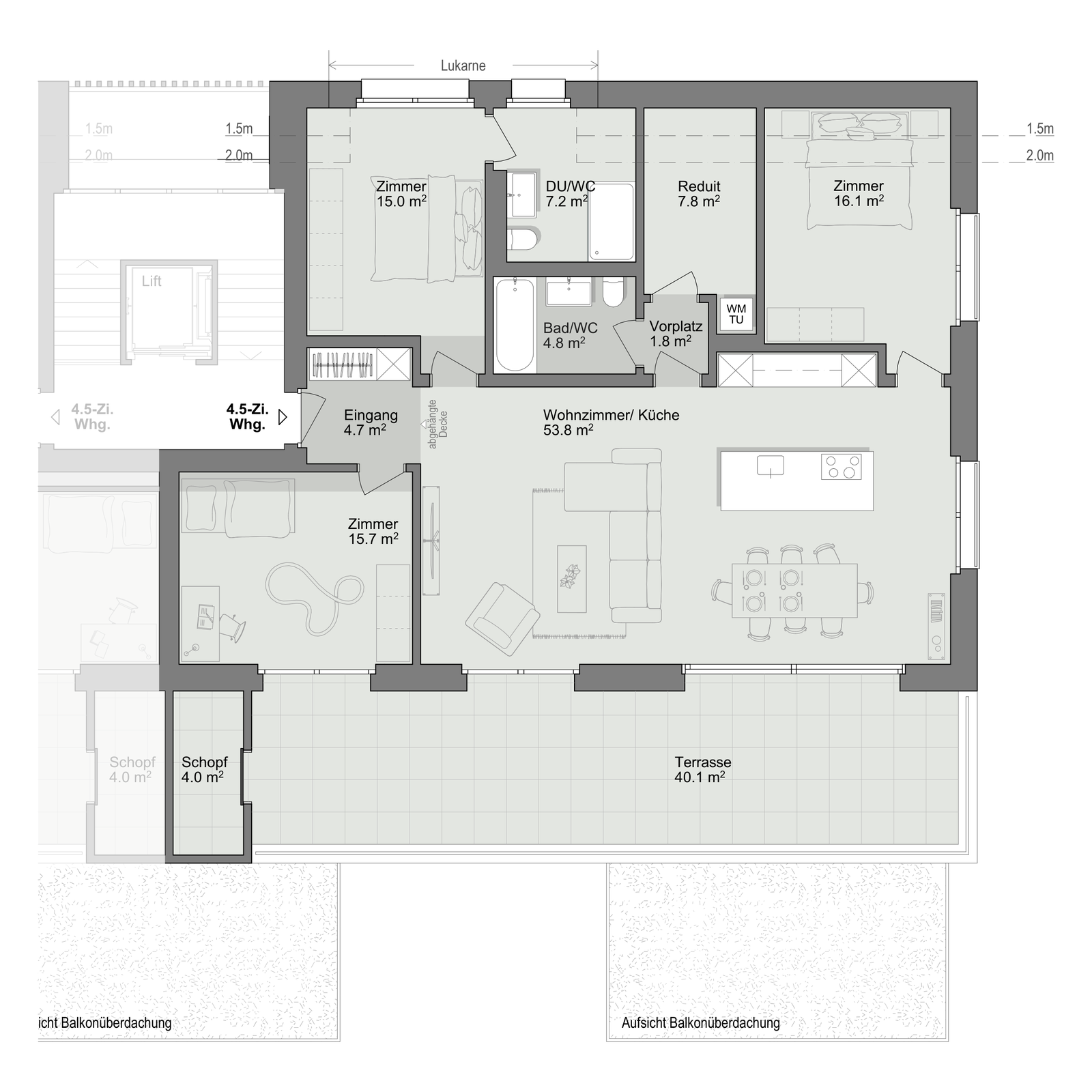 Grundriss Wohnung A-3-1, Küchenstandort 2