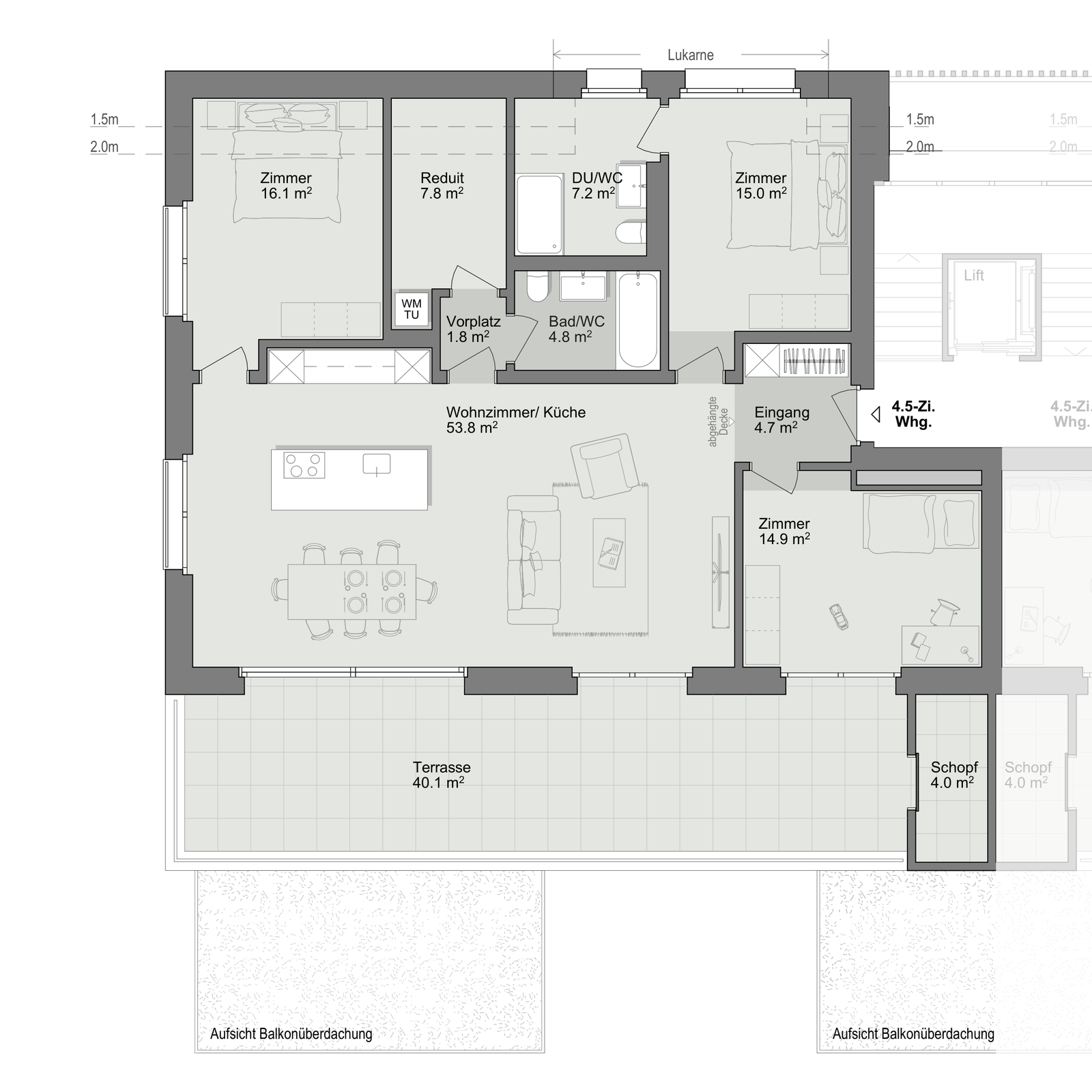Grundriss Wohnung C-3-2, Küchenstandort 2